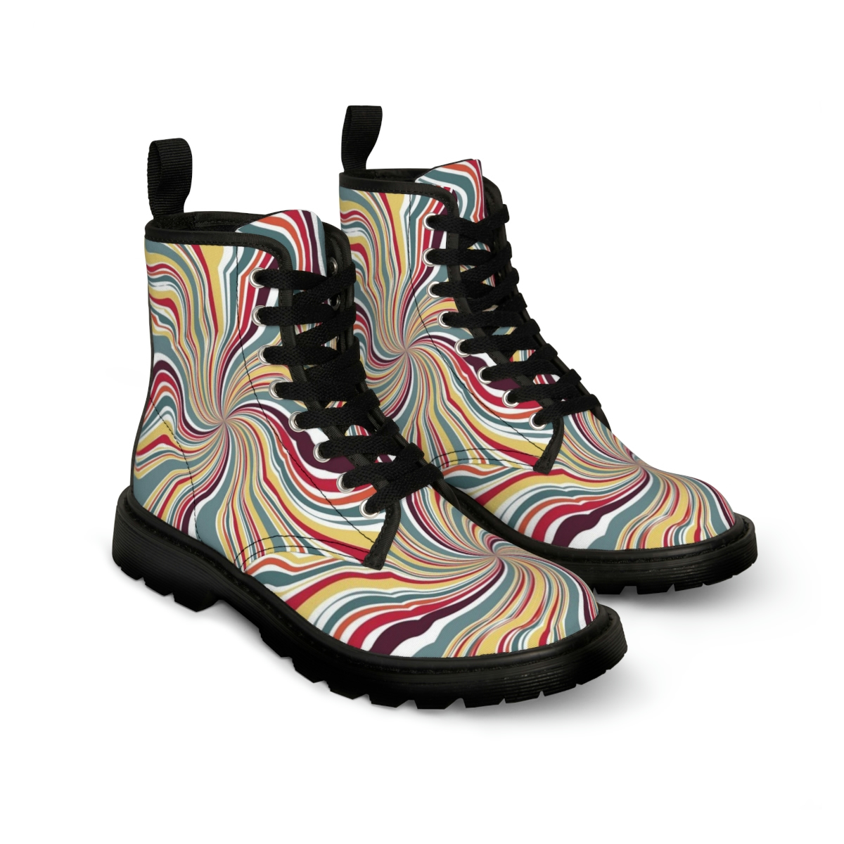 Abstract Line Twirl Focus With Retro Color Background Women’s Canvas Boots