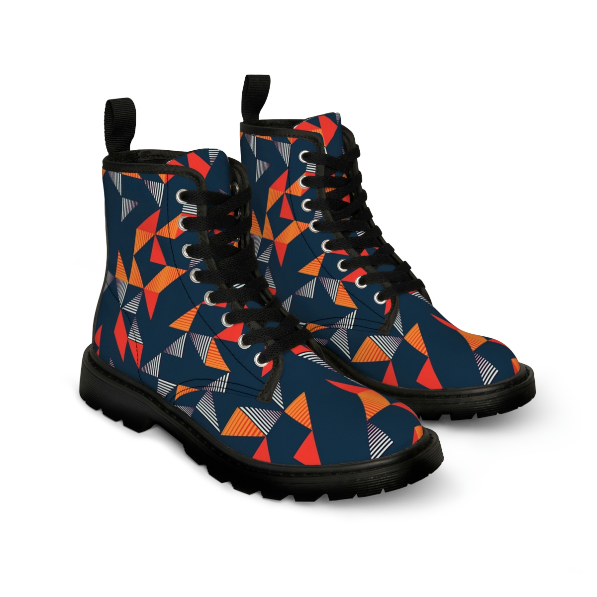 Seamless Trendy Memphis Triangle Colorful Pattern Background Women’s Canvas Boots